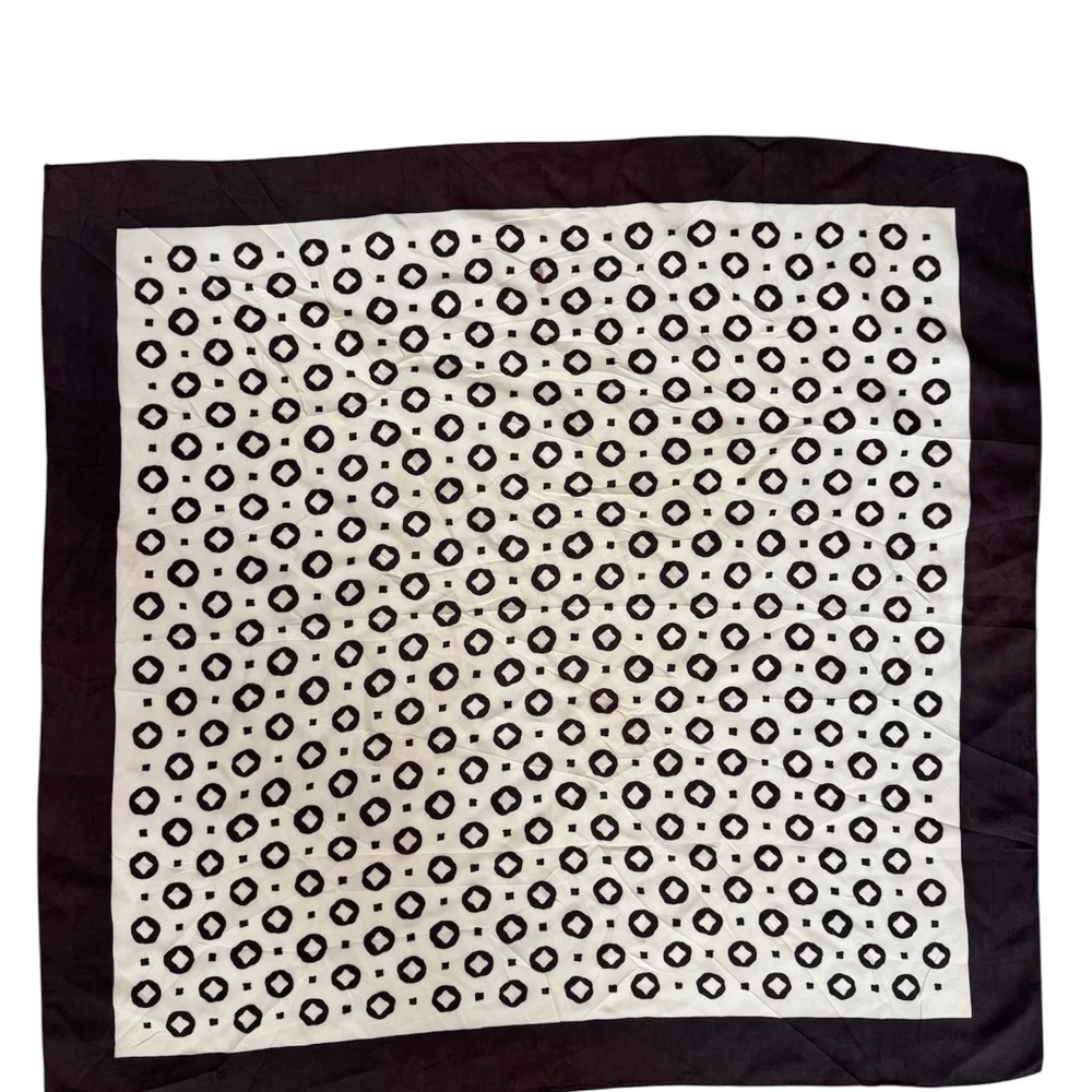 Women’s Brown and Tan Square Patterned Silk Scarf One Size GUC